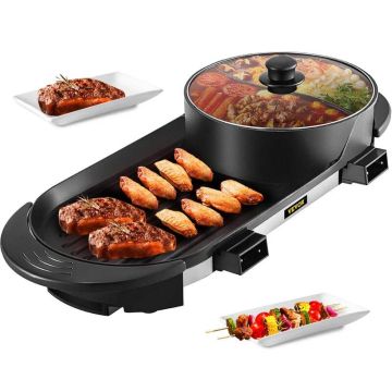 Multifunktsionaalne elektriline BBQ-grill-kuuma pott, 5 temperatuurirežiimi, must shabu shabu