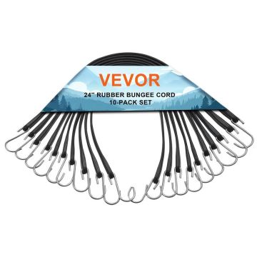 10 tükki musta 20 mm elastset benji-nööri terasest S-konksudega, 24 tolli