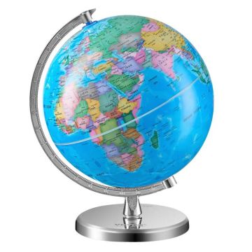 Учебный глобус диаметром 8 дюймов с подставкой, вращающийся на 360°, изготовлен из ABS-пластика.