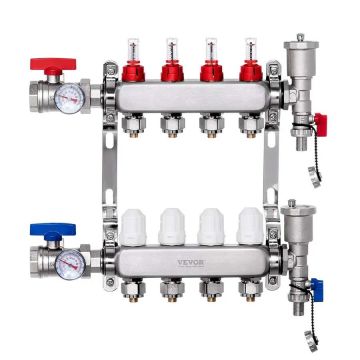 4-haruline roostevabast terasest PEX küttekollektor, 1/2" adapterid