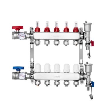 5-haruline roostevabast terasest PEX küttekollektor 1/2"