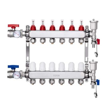 6-haruline roostevabast terasest PEX-küttekollektor, 1/2 tolli