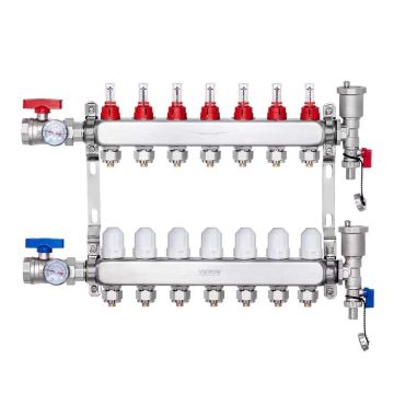 Põrandakütte kollektor 7 haruga, 1,27 cm PEX-torudele