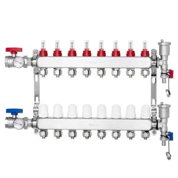 8-haruline roostevabast terasest PEX-küttekollektor, 1/2"