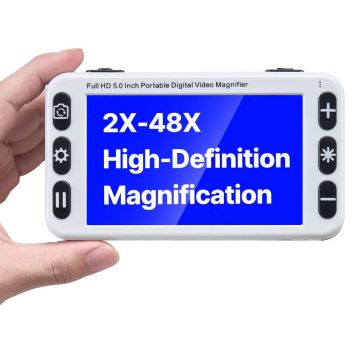Kaasaskantav digitaalne luup 127 mm, 2X–48X, 13 MP, AV/HDMI ja kokkupandava käepidemega