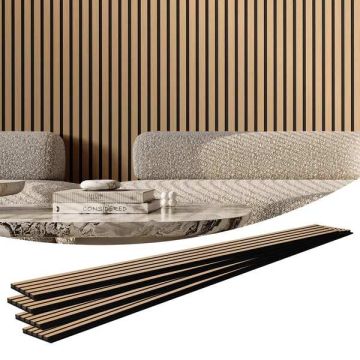 Puidust akustilised MDF-seinapaneelid, 7,9x94,5 tolli, hele tamm