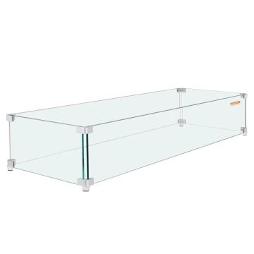 Klaasist lõkkeaseme tuulekaitse, 38x10,5x6 tolli, läbipaistev karastatud klaas