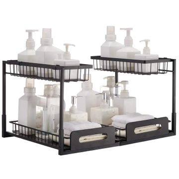2-korruseline väljatõmmatav kapp-organisaator valamu all, traatriiul, 63,5x39,5x33,3 cm (2 tk)