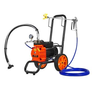 Диафрагменный безвоздушный краскораспылитель, 1100 Вт, 2000 PSI, с тележкой и удлинительной штангой.