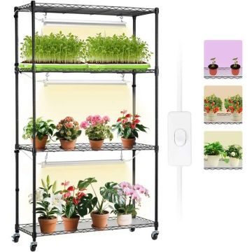Metallist taimealus reguleeritava 90W kasvulambiga, 4-tasandiline, 90x35x150 cm, täisspektriga valgus