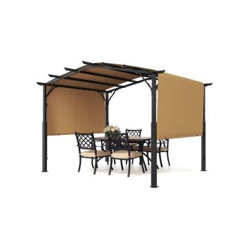 12x10 jala (3,6 x 3,6 m) metallkaarega sissetõmmatav õuepergola päikesevarjuga