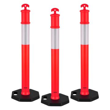 3 punast liiklustõkkeposti, 1140 mm, helkurribadega