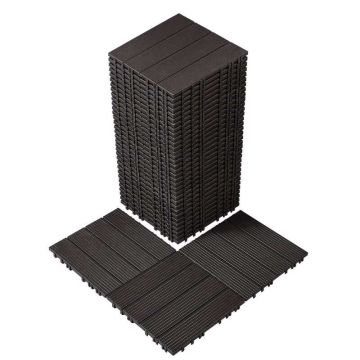 Пластиковые плитки для мощения патио, 36 шт., 11,6" x 11,6", темно-коричневые.