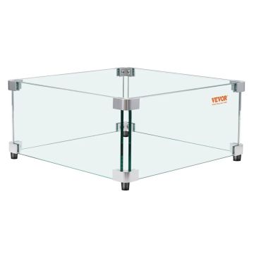 Газовый камин-стол с ветрозащитой, прозрачное закаленное стекло 493x493x191 мм