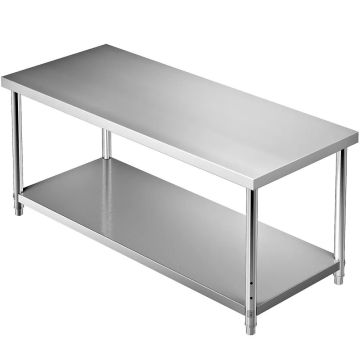 Верстак из нержавеющей стали, 183x76x86 см, регулируемая полка, грузоподъемность 250 кг.