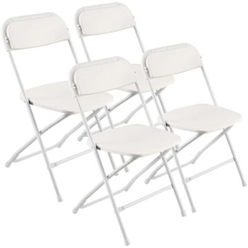 4 kokkupandavat plasttooli tugeva metallraamiga, valge