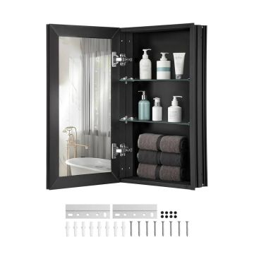 Seinale kinnitatav alumiiniumraamiga vannitoa ravimikapp peegliga, 14x24 tolli, 2 kihti