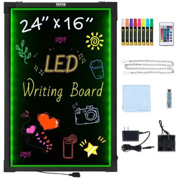 LED-kirjutustahvel, 24x16 tolli, kriidimarkerite ja puldiga