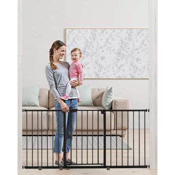 Laste- ja koeravärav, must, reguleeritava laiusega, 76 cm kõrge