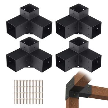 Pergola puidust tala kinnituskomplekt, 10,2x10,2 cm, 4 tk, 3-suunalised nurgakinnitused