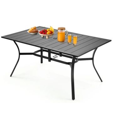 Välisöögilaud, 150 cm, metall, must, 4-6 istekohta, päikesevarjuauguga