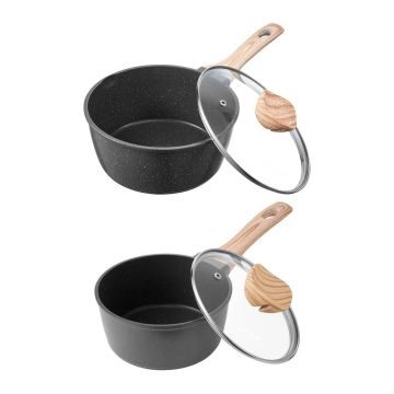 Mittenakkuva pinnaga pottide komplekt 1,5 ja 2,5 l klaaskaantega, must, induktsioon
