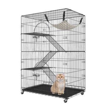 Catio 4-tasandiline suur sisekassipuur rataste ja võrkkiigega, 35,4x23,6x51 tolli