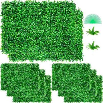 Панели из искусственного самшита, 24x16 дюймов, 8 штук, зеленая живая изгородь для декора.