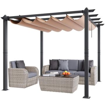 10'x10' alumiiniumist õuepergola väljatõmmatava varikatusega, beež