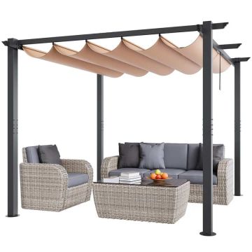 10'x10' õuealumiinium pergola väljatõmmatava varikatusega, beež
