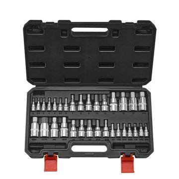Kuuskantpadrunite komplekt, 32-osaline, S2 ja cr-v terasest, SAE ja meetriline, 1/4-1/2 tolli