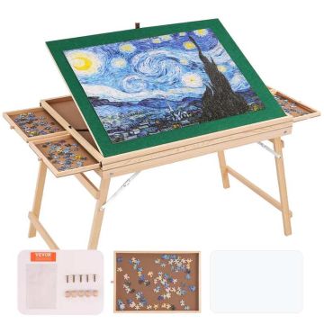 Puidust puslelaud 83x62,5 cm kokkupandavate jalgade ja hoiusüsteemiga