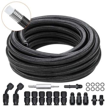 6AN 25 jala must PTFE kütusevooliku komplekt 15 pöörleva ühendusadapteriga