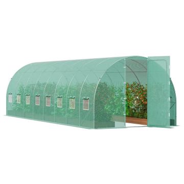 Туннельная теплица с каркасом из оцинкованной стали, 27,4x9,5x7,4 фута, зеленая полиэтиленовая крыша.