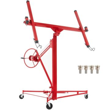 Kipsplaadi tõstuk rullmehhanismiga, terasest, kandevõime 68 kg, teleskoopkäepide, lukustatavad rattad, kõrgus 335 cm