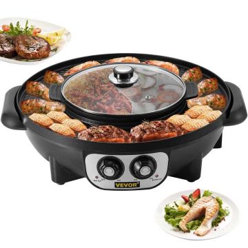 2-ühes elektrigrill ja kuum pott, 2200 W, multifunktsionaalne teppanyaki kahe temperatuuri reguleerimisega