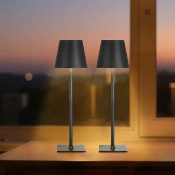 Juhtmevaba laualamp, 2 tk, must, 5200 mAh, 3 värvi, hämardatav