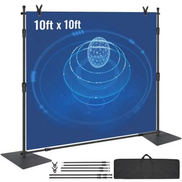 Регулируемая стойка для фона размером 120 x 120 дюймов с основанием из углеродистой стали и 6 зажимами.