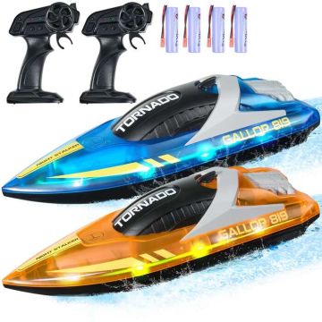Радиоуправляемая гоночная лодка для бассейнов и озер, светодиодная подсветка, 2 шт., синий и оранжевый цвета.