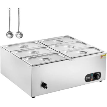 Professionaalne 6-panniline toidusoojendaja, roostevaba teras, hõbedane, 1500 W