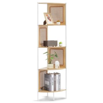 Nurga-rotangist raamaturiiul, 5 riiulit, metallraam, naturaalne värv