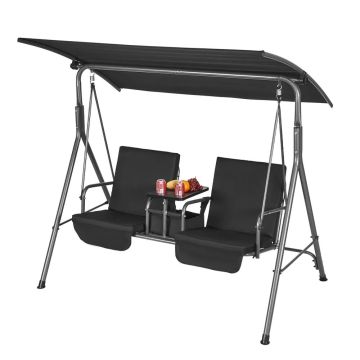 Kahekohaline terrassikiik varikatuse ja hoiukastiga, Oxford-kangas, must