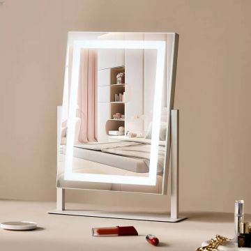 Косметическое зеркало со светодиодной подсветкой, 5-кратное увеличение, белое, 16x12 см.