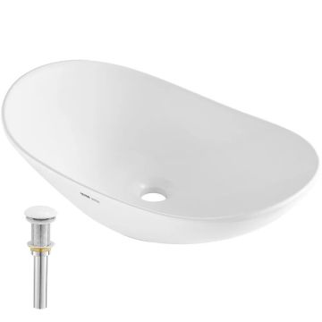 Ovaalne valge keraamiline tööpinnale paigaldatav vannitoakraanikauss, 23,3 x 14,2"
