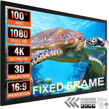 100-tolline 16:9 4K HD projektori ekraan, alumiiniumraam, kaasaskantav, seinale kinnitatav