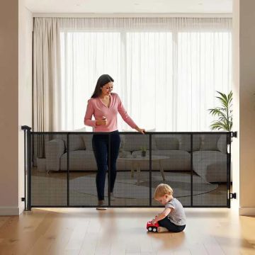 Sissetõmmatav lastevärav, 3100 mm, must, libisemisvastane kaitse