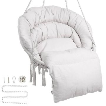 Подвесной гамак-качели из макраме с подушкой, 150 кг, бежевый.