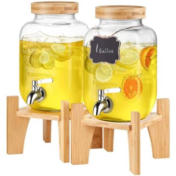 Joogiautomaat 1 gallon, klaasist, roostevabast terasest kraani ja alusega