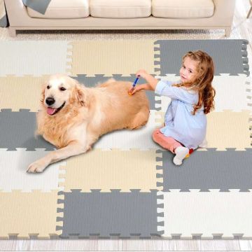 Детский игровой коврик из ЭВА-пены, 16 частей, 180x180 см, серый, песочный, верблюжий