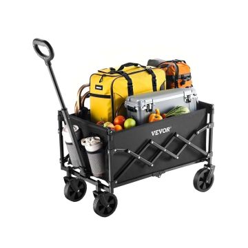Kokkupandav õuekäru, 120 L, must, maastikuratastega